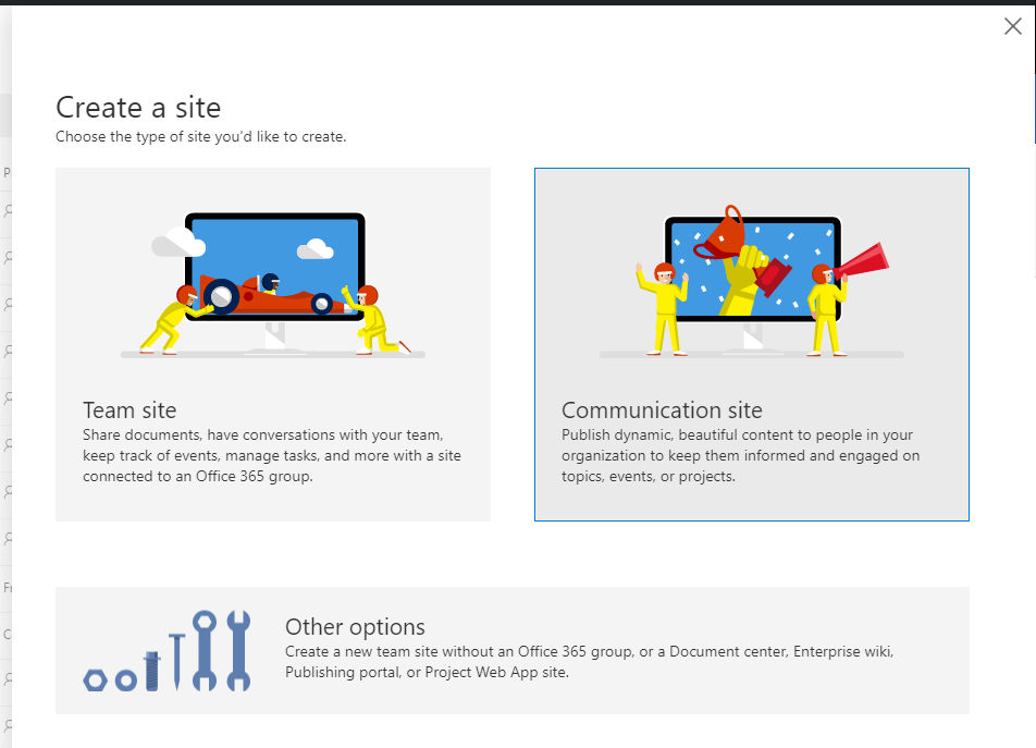 1- create new communication site