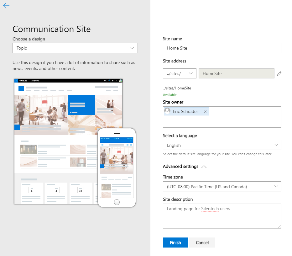 2- new communication site title and url