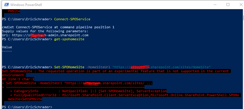 4- set-spohomesite error experimental feature not supported