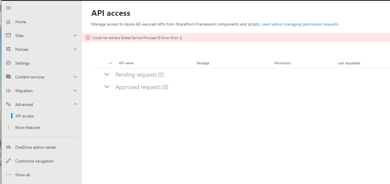 Could not retrieve Global Service Principal ID Error: Error: {}