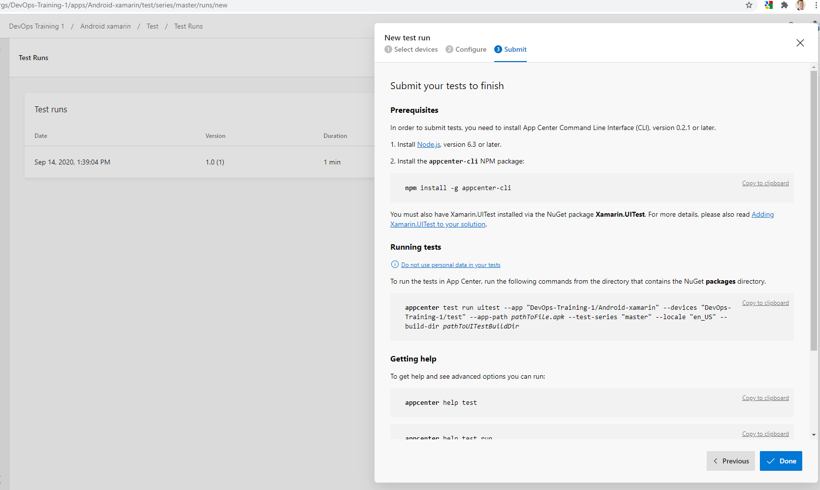 Microsoft Azure App Center appcenter test run uitest